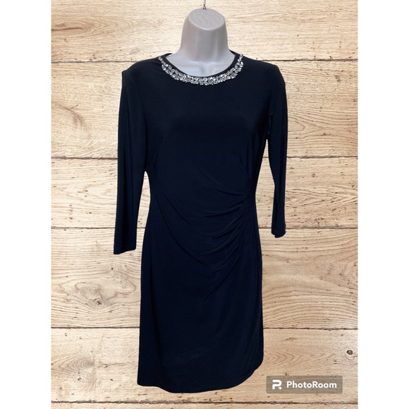Ralph‎ Lauren Black Dress Jewel Neck Ruched Sheath Cocktail Party Dress - Picture 1 of 9